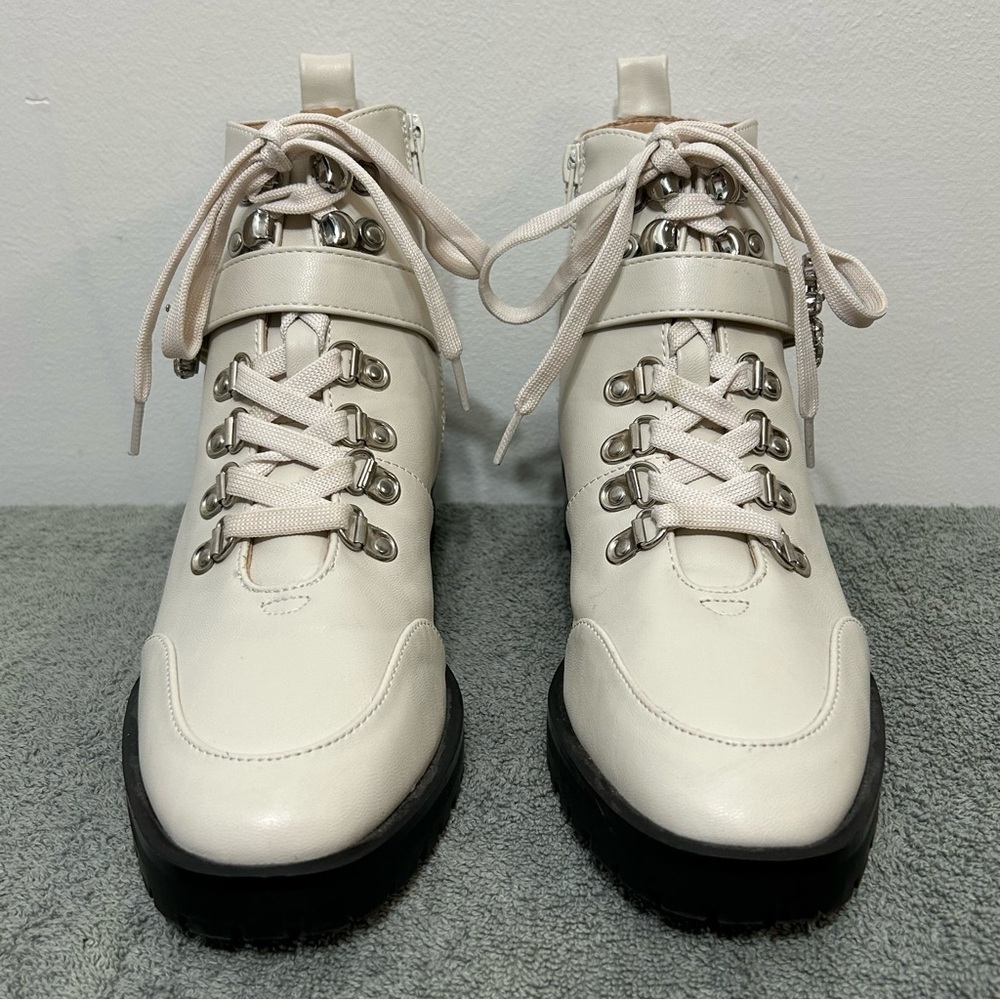 New! Nanette Lepore Irina Jeweled Combat Style Boots - Picture 5 of 15